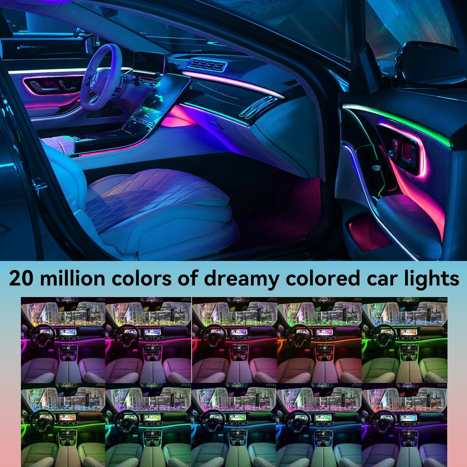 LED Coche Interior, Luces Interior Puerto USB 5V, Controladas Por Aplicación Para Escenas Del Automóvil Y 20 Millones De Colores